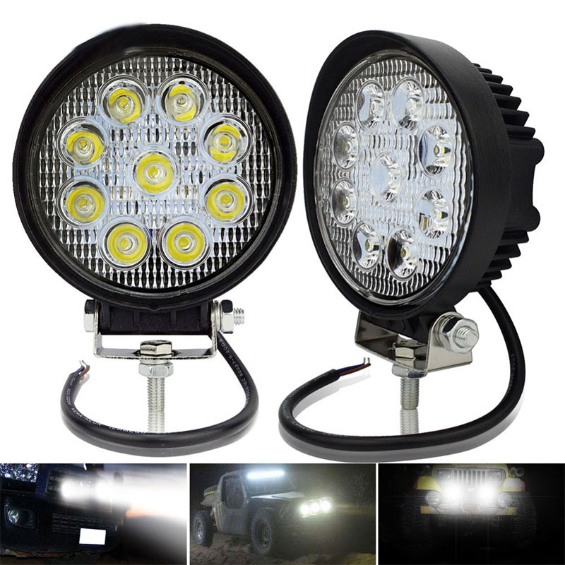 DC12-24V 9LEDs 27W 4-inch Car LED Work Light Round Off-road Modified Spotlight Engineering Vehicle Auxiliary Lighting Inspection Lights